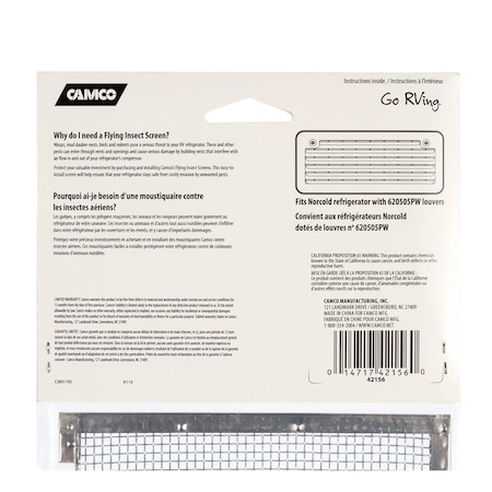 Camco FLYING INSECT SCREEN-NORCOLD REFRIGERATOR VENT, BAG/CARD 42156